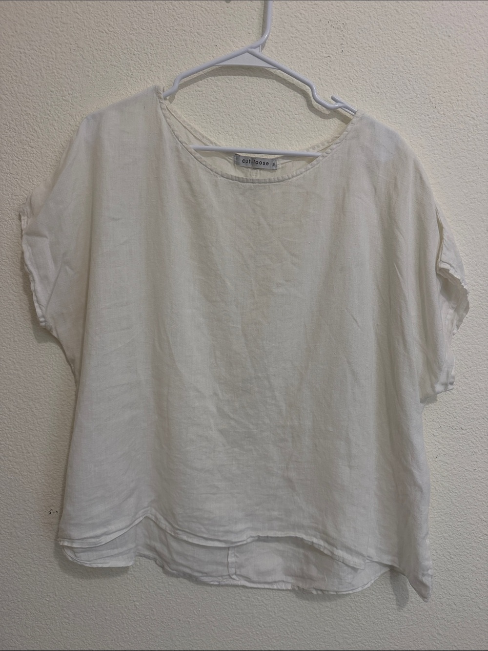 cut loose Cream Linen Short Sleeve Relaxed Top